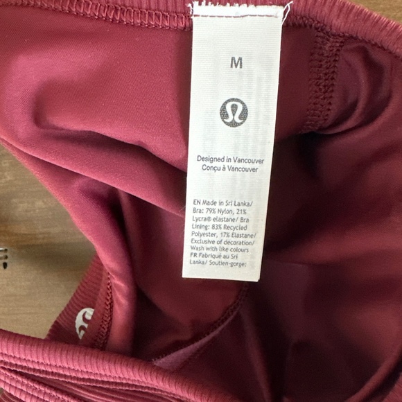 LULULEMON HEART NULU RIBBED SCOOPNECK BRA B/C Cup Burgundy Bay SZ Medium - Picture 4 of 4
